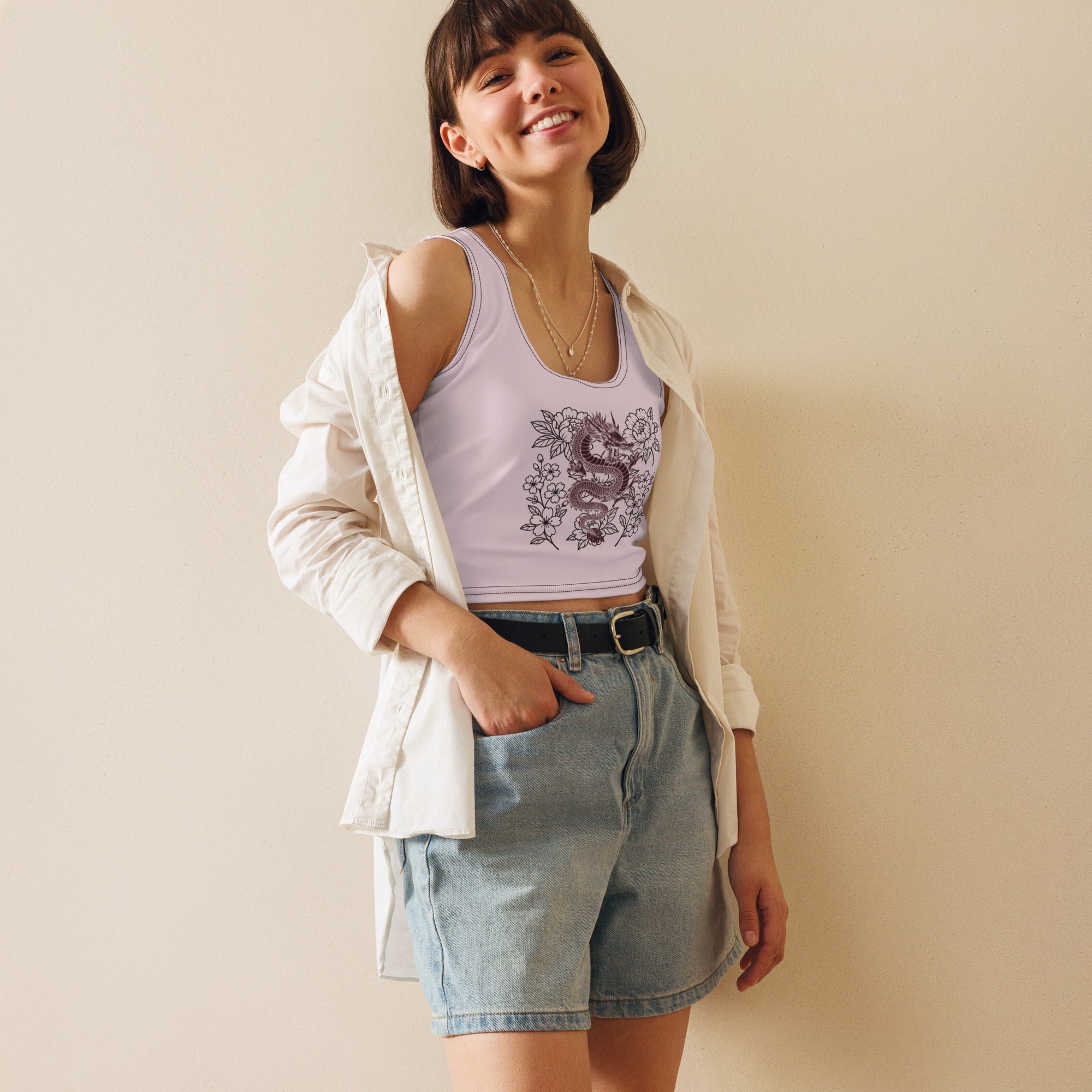 Kaelum Design Crop Top: Pink Graphic