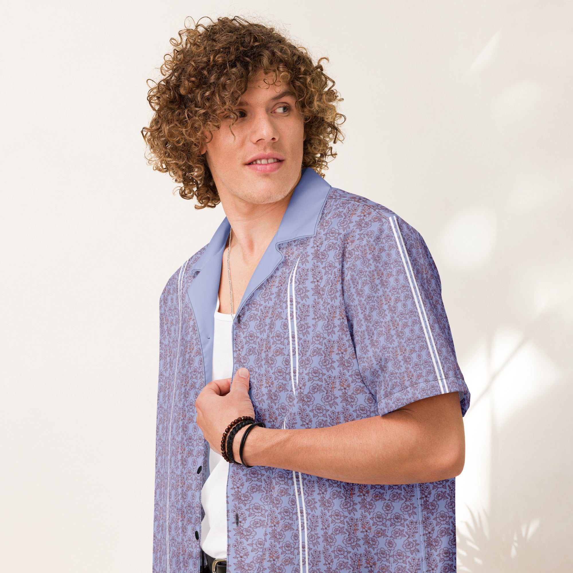 Kaelum Design Unisex Button Shirt-Purple Print