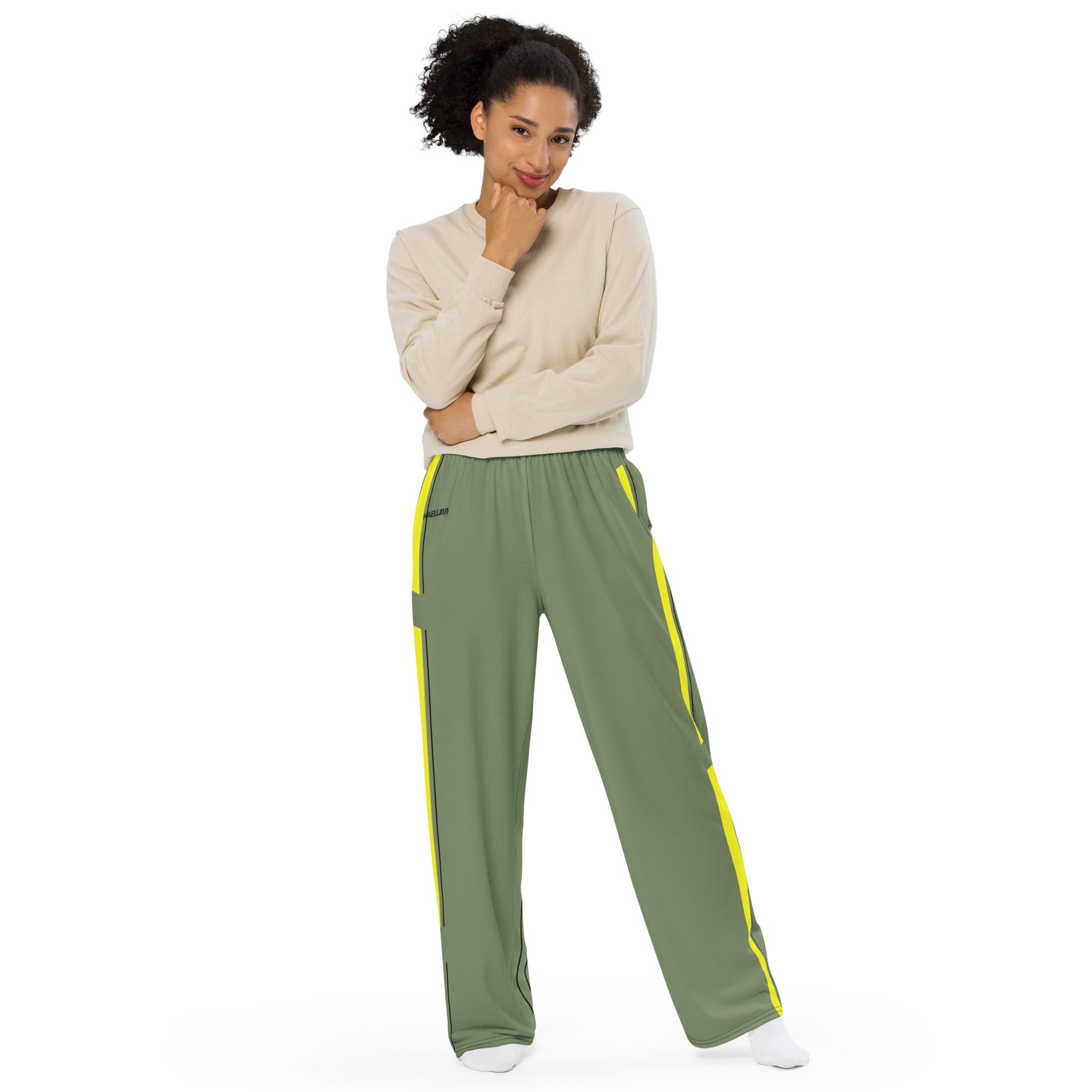 Kaelum Wide Leg Pant: Green/Yellow Warmup