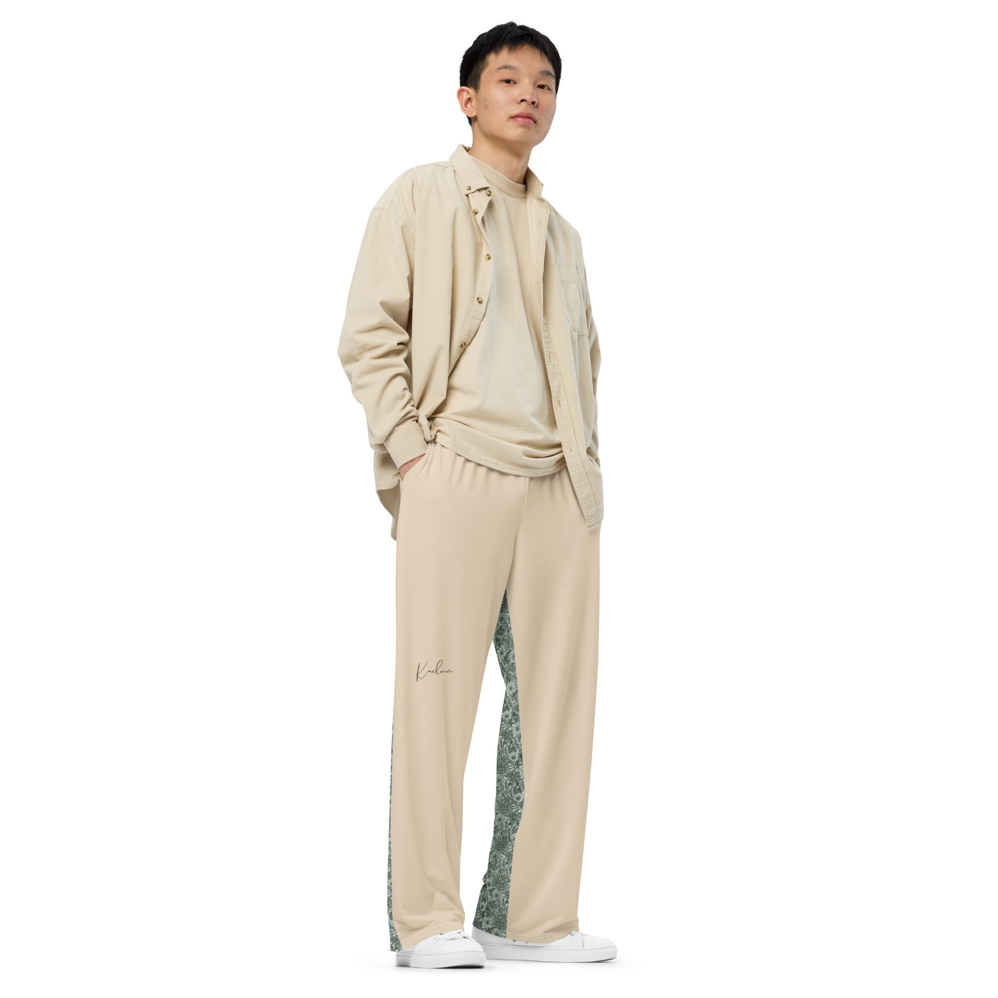 Kaelum Wide-Leg Pant: Two Tone Cream/Green Floral