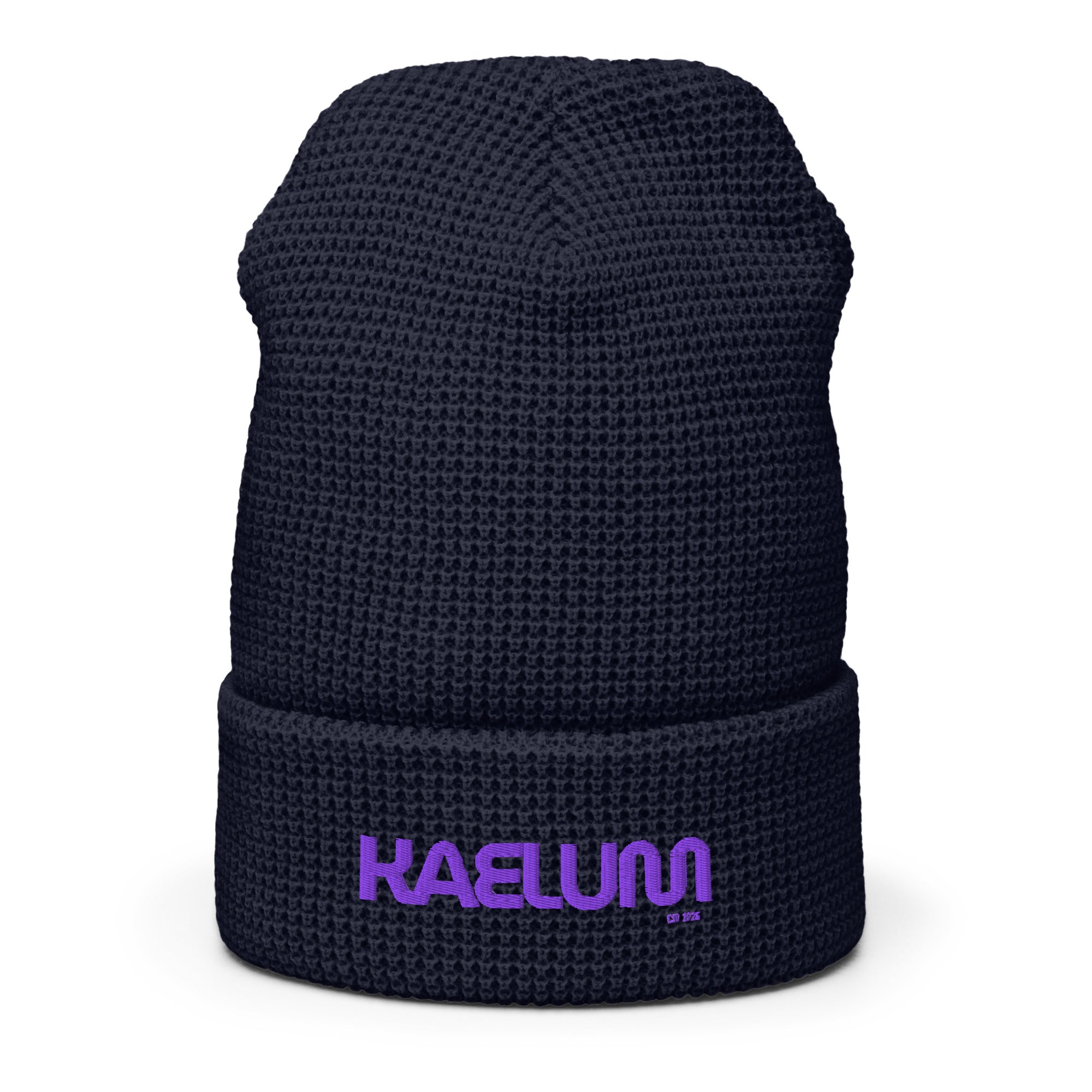 Kaelum Waffle Knit Embroidered Beanie-Purple Letters